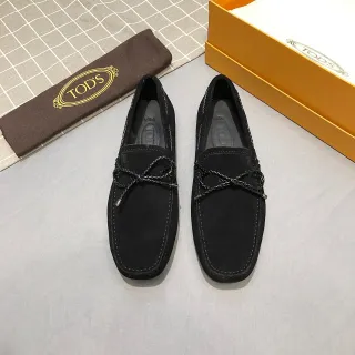 Tod's Gommino काले चांदी स्यूड अपर नट लेदर स्ट्रैप लोअफर