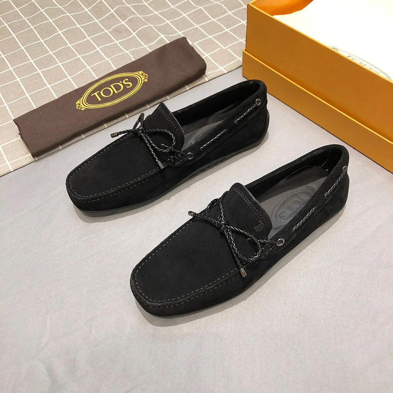 Tod's Gommino Black Silver Suede Upper Knotted Leather Strap Loafer 2