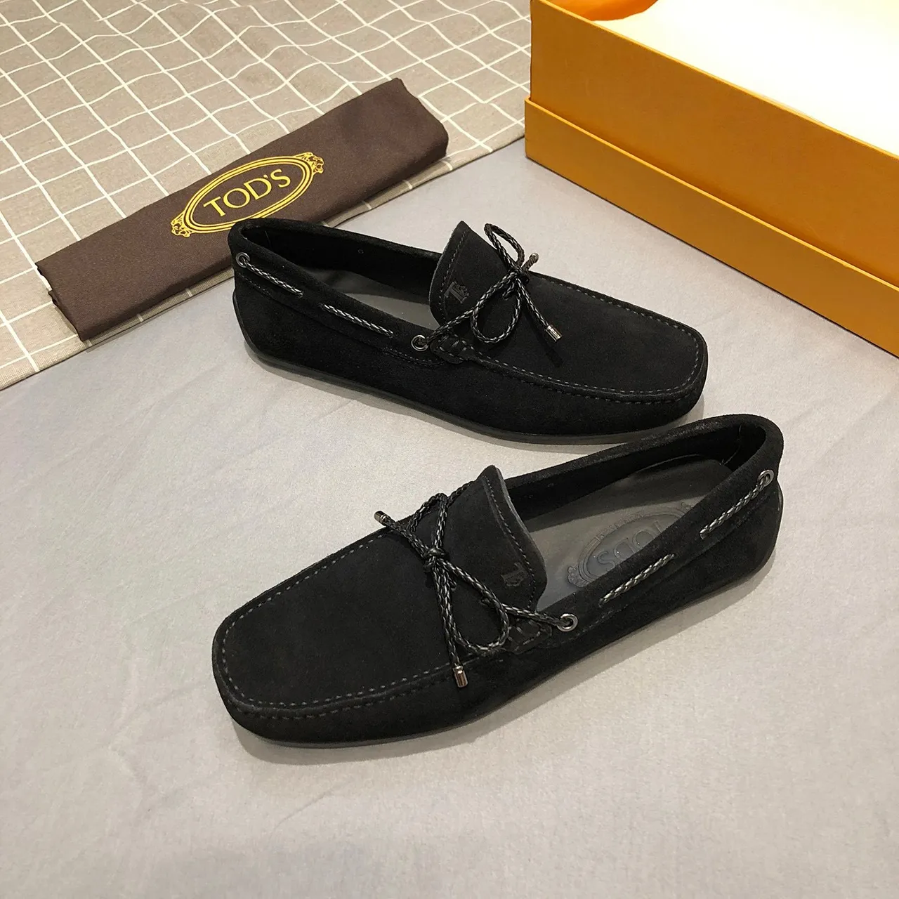 Tod's Gommino Black Silver Suede Upper Knotted Leather Strap Loafer 3