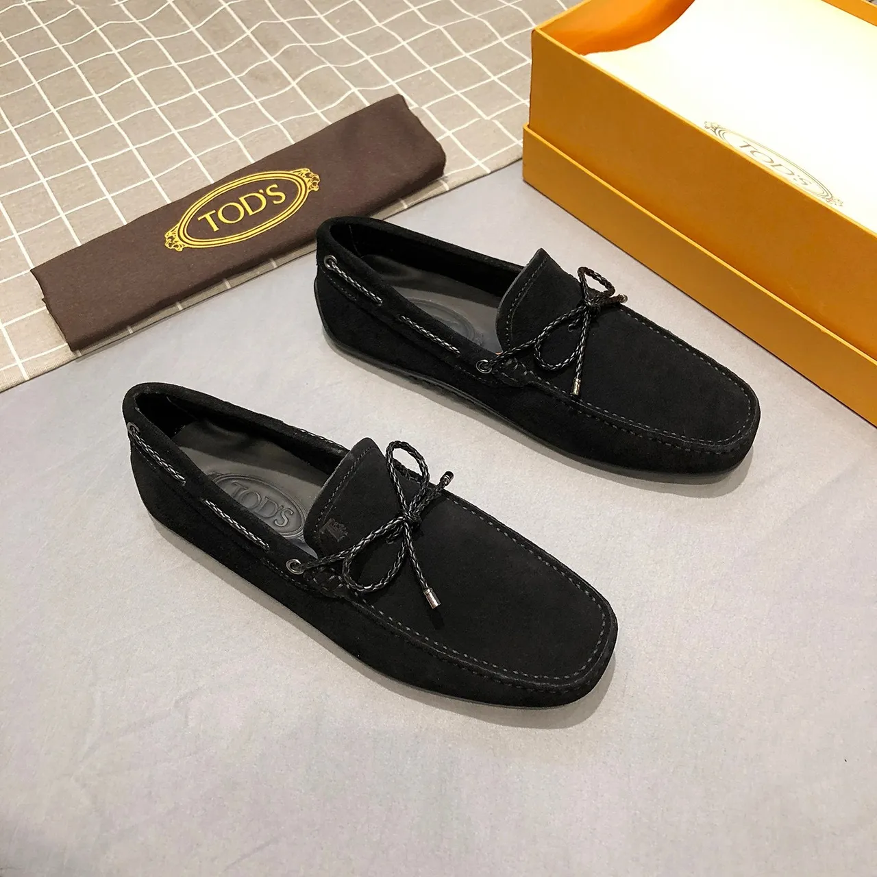 Tod's Gommino Black Silver Suede Upper Knotted Leather Strap Loafer 4