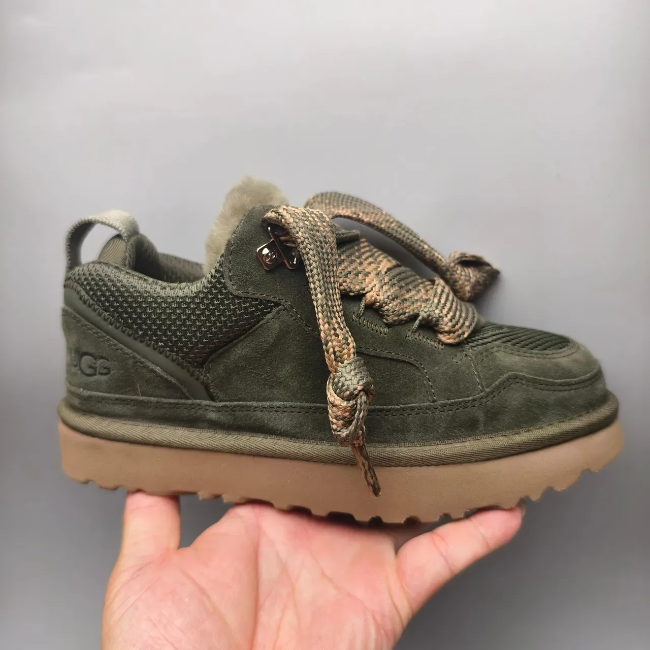 UGG Army Green Beige Suede Upper Shearling-Lined Collar Lifestyle Sneakers 2