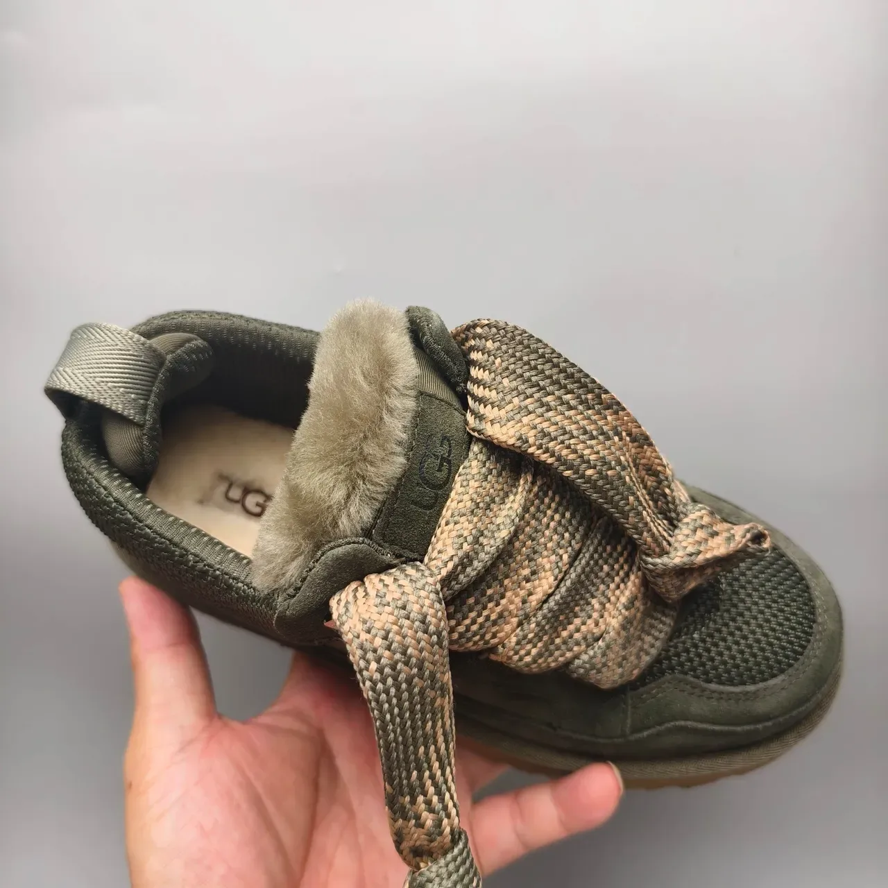 UGG Army Green Beige Suede Upper Shearling-Lined Collar Lifestyle Sneakers 3