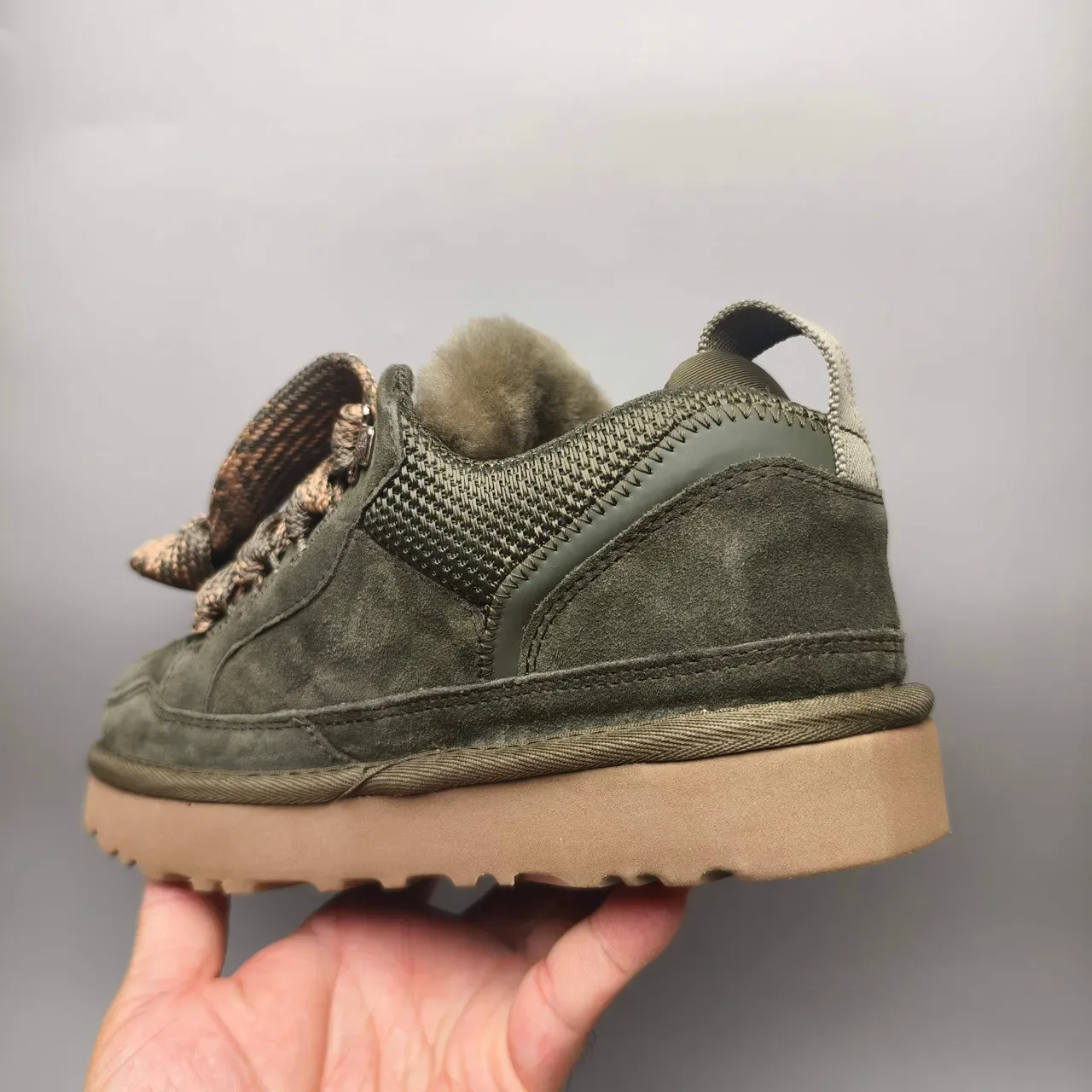 UGG Army Green Beige Suede Upper Shearling-Lined Collar Lifestyle Sneakers 4