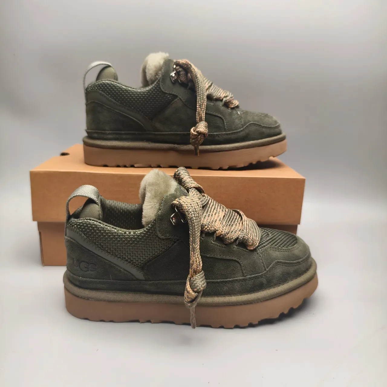 UGG Army Green Beige Suede Upper Shearling-Lined Collar Lifestyle Sneakers 5