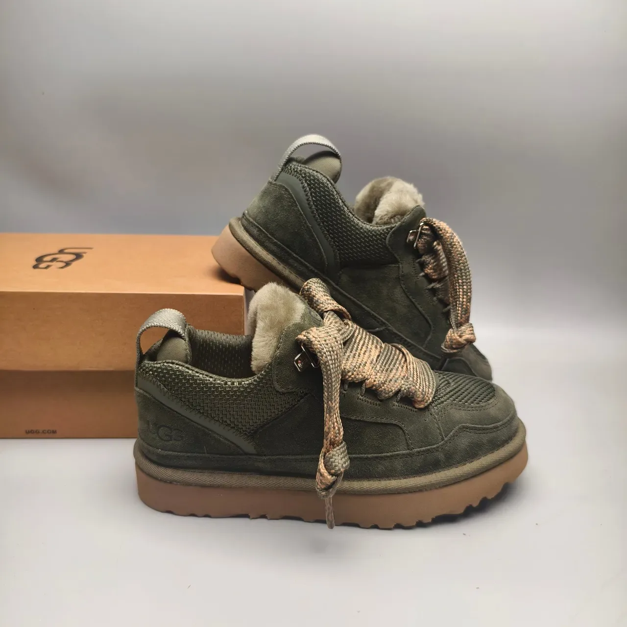 UGG Army Green Beige Suede Upper Shearling-Lined Collar Lifestyle Sneakers 6