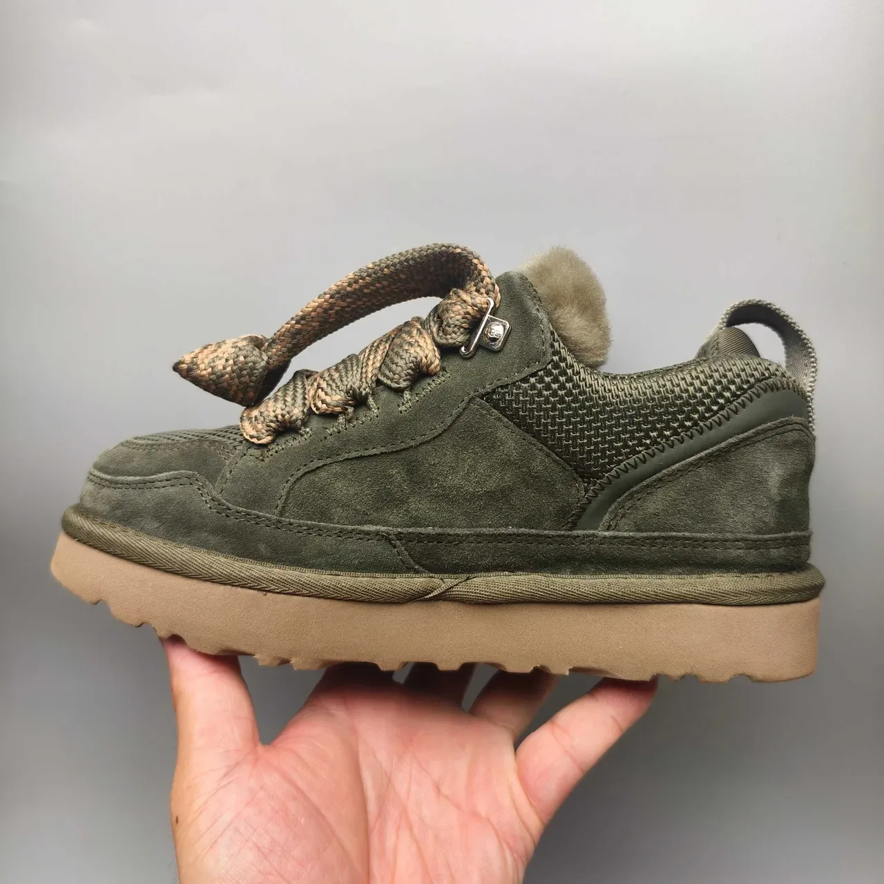 UGG Army Green Beige Suede Upper Shearling-Lined Collar Lifestyle Sneakers 7