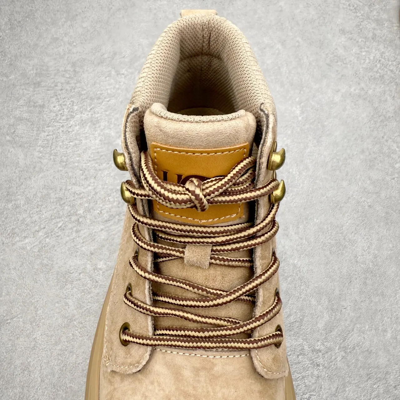 UGG Beige Suede Knit-Collar Chunky Platform Work Boot 4