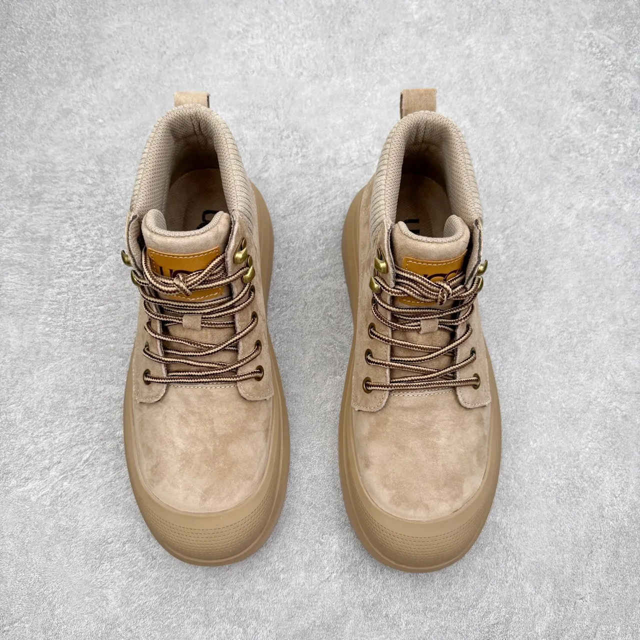 UGG Beige Suede Knit-Collar Chunky Platform Work Boot 6