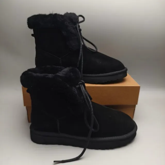 UGG काला स्यूड अपर शियरलिंग कॉलर स्नो बूट्स 5