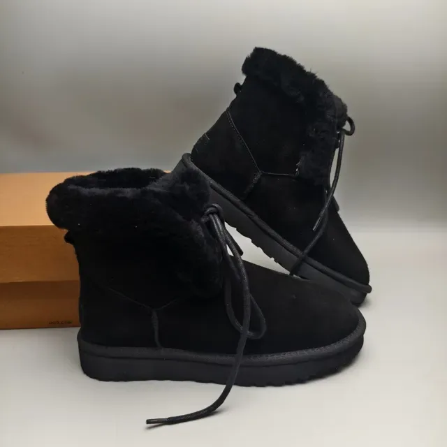 UGG काला स्यूड अपर शियरलिंग कॉलर स्नो बूट्स 6