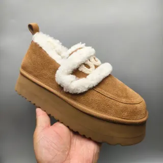 UGG Brown White Shearling-Trimmed Platform Sole Loafer