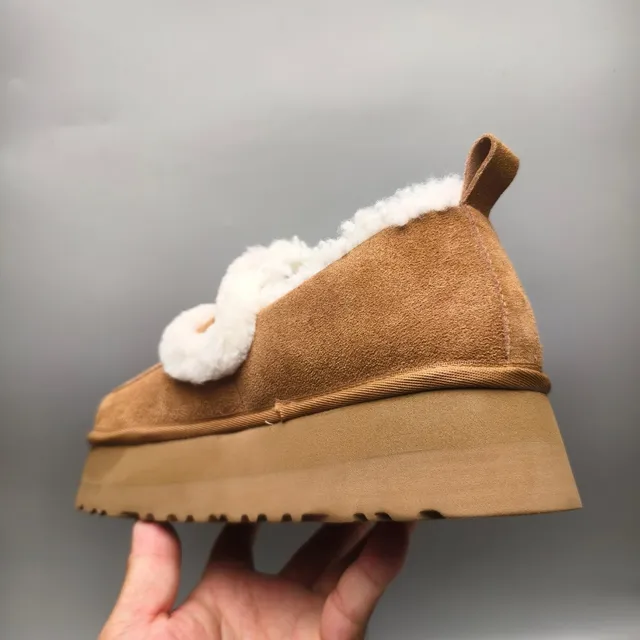 UGG Brown White Shearling-Trimmed Platform Sole Loafer 4