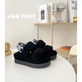 UGG Fluff Negro Pom-Pom Fluffy Zapatillas
