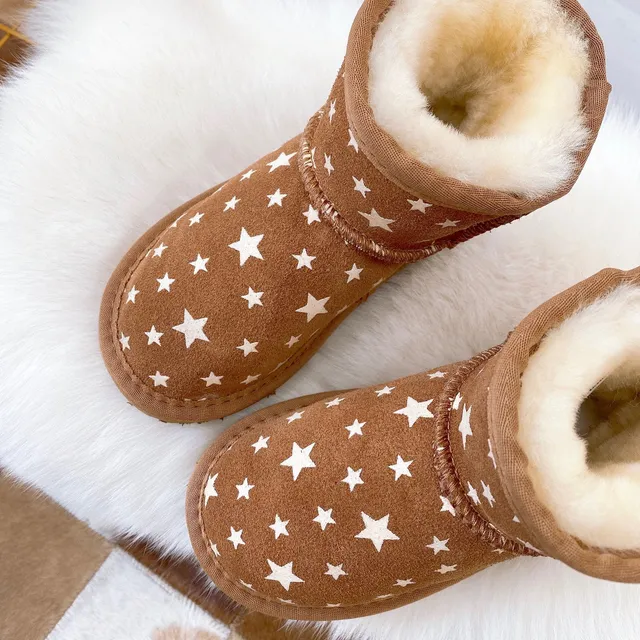 UGG Pink Beige Star-Printed Upper Shearling-Lined Snow Boots 22