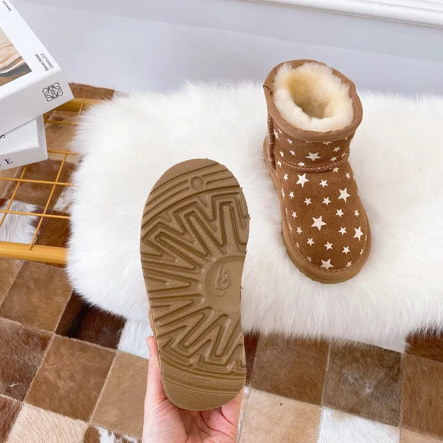 UGG Pink Beige Star-Printed Upper Shearling-Lined Snow Boots 23