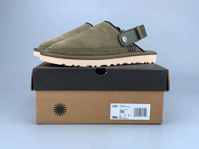 UGG Tasman Army Green Beige Suede Upper Adjustable Strap Casual Shoes 9