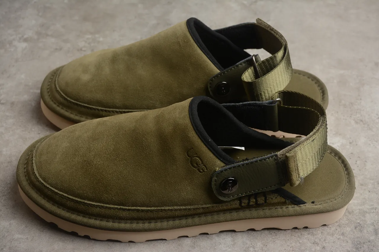 UGG Tasman Army Green Beige Suede Upper Adjustable Strap Casual Shoes 16