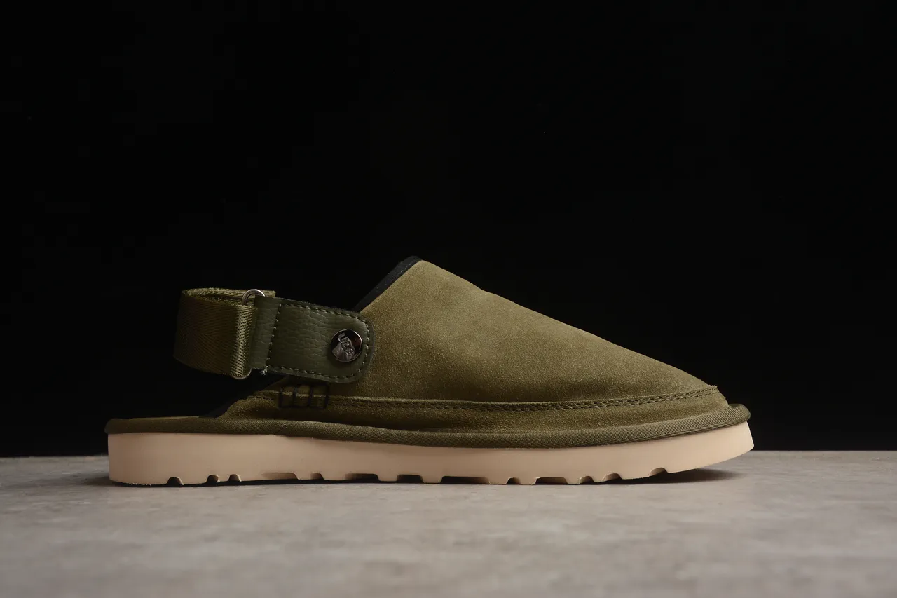 UGG Tasman Army Green Beige Suede Upper Adjustable Strap Casual Shoes 20