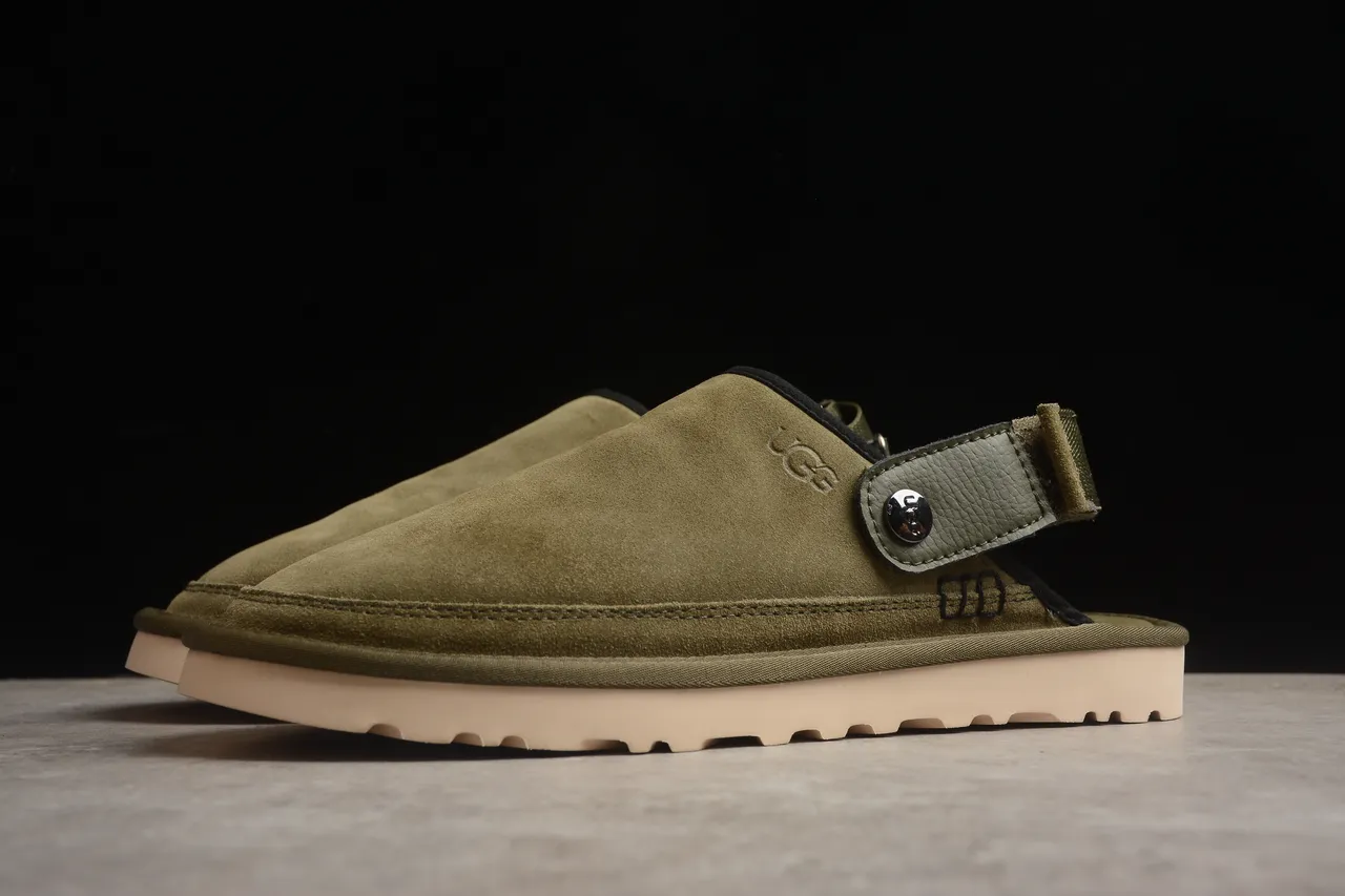UGG Tasman Army Green Beige Suede Upper Adjustable Strap Casual Shoes 21