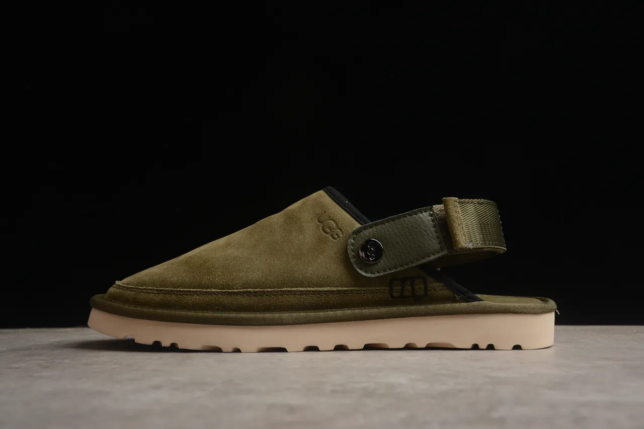 UGG Tasman Army Green Beige Suede Upper Adjustable Strap Casual Shoes 22