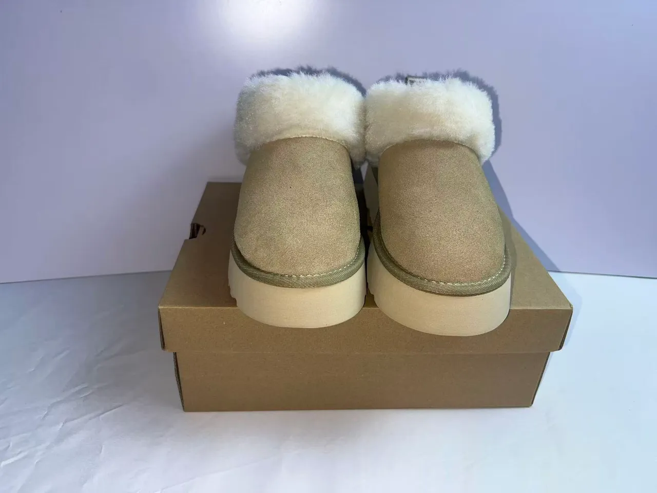 UGG Tasman Beige Shearling-Lined Platform Snow Boots 5