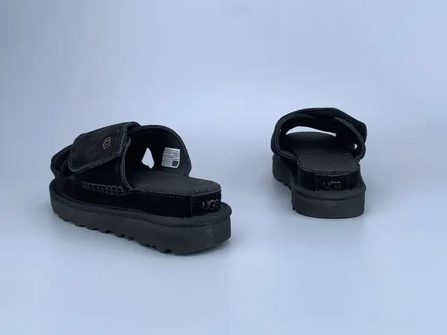 UGG Tasman 黑色麂皮交叉带平台拖鞋 6
