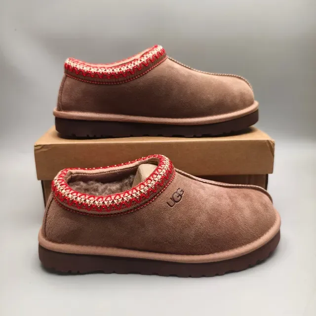 UGG Tasman Marron Rouge Ante Supérieure Tricot Tissé Manchette Chaussures Casual 5