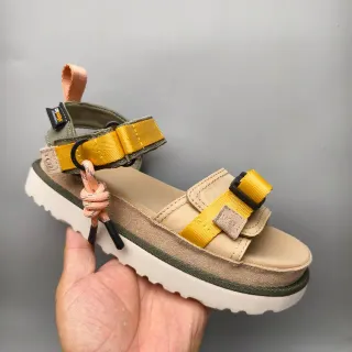 UGG Tasman Flatform بيج أخضر عسكري كعب منصة حزام قابل للتعديل نسيج كاجوال