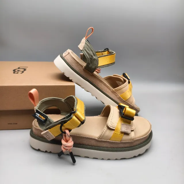 UGG Tasman Flatform Beige Army Green Platform Sole Adjustable Webbing Straps Casual Sandals 6