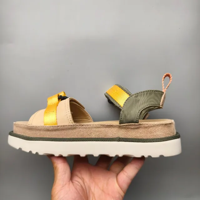 UGG Tasman Flatform Beige Army Green Platform Sole Adjustable Webbing Straps Casual Sandals 7