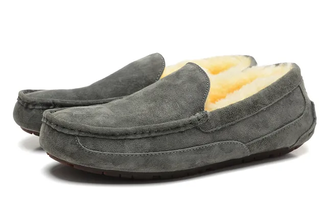 UGG Tasman Gray Suede Shearling-Lined Loafer 8