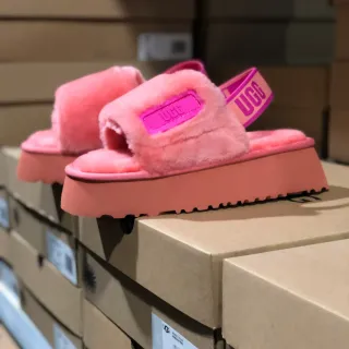 UGG Tasman Pink Plush Platform Slippers