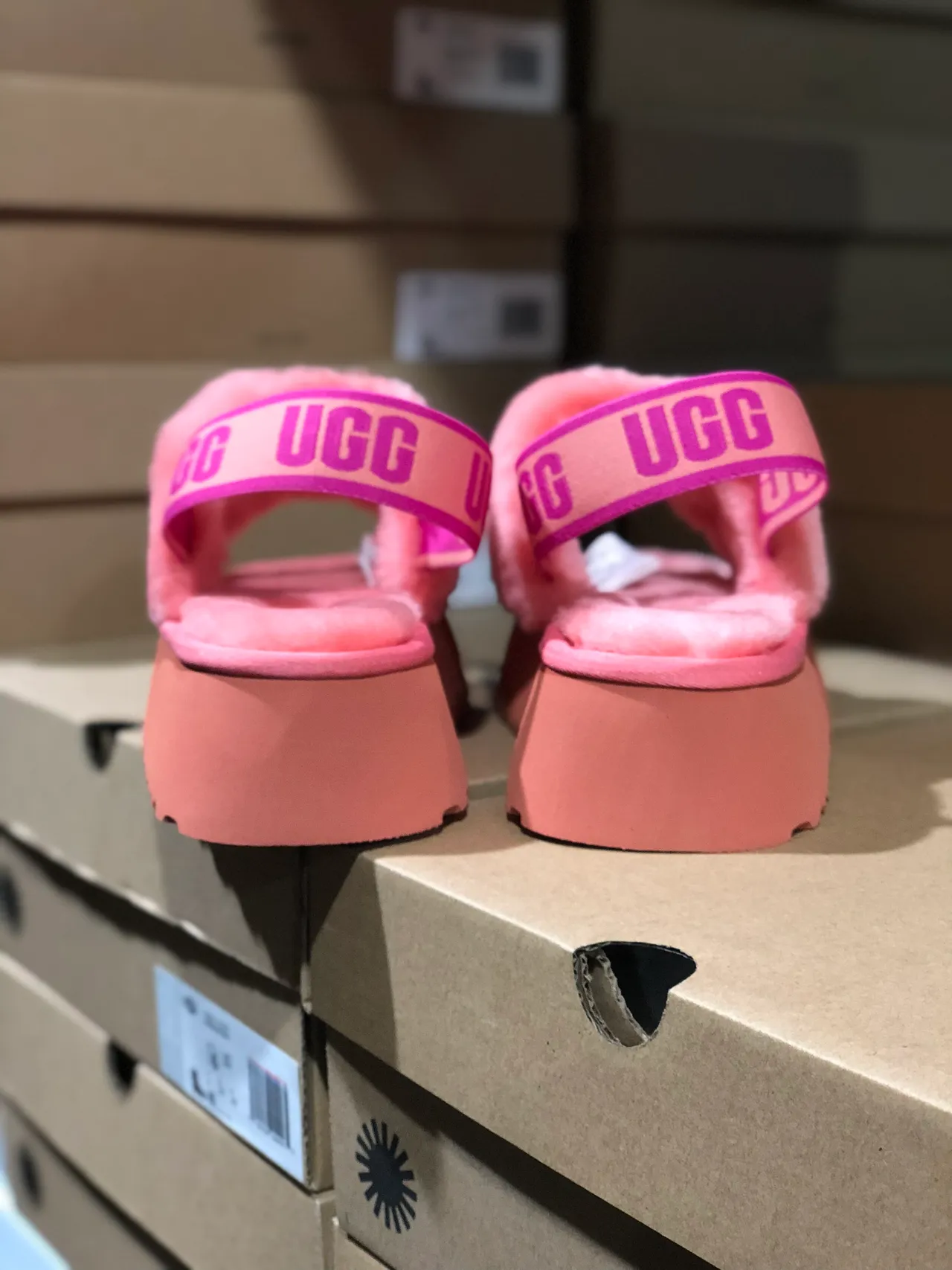 UGG Tasman Pink Plush Platform Slippers 8