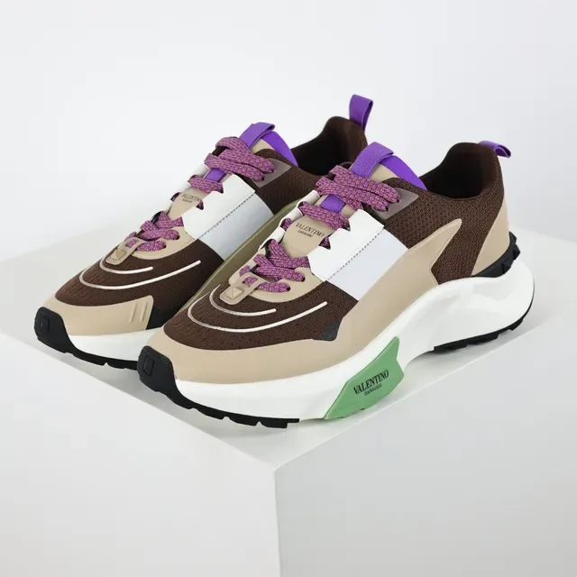 Valentino Marron Beige Multi-Panel Maille Et Synthétique Tige Sculpté Stratifié Médiollet Sneakers 2