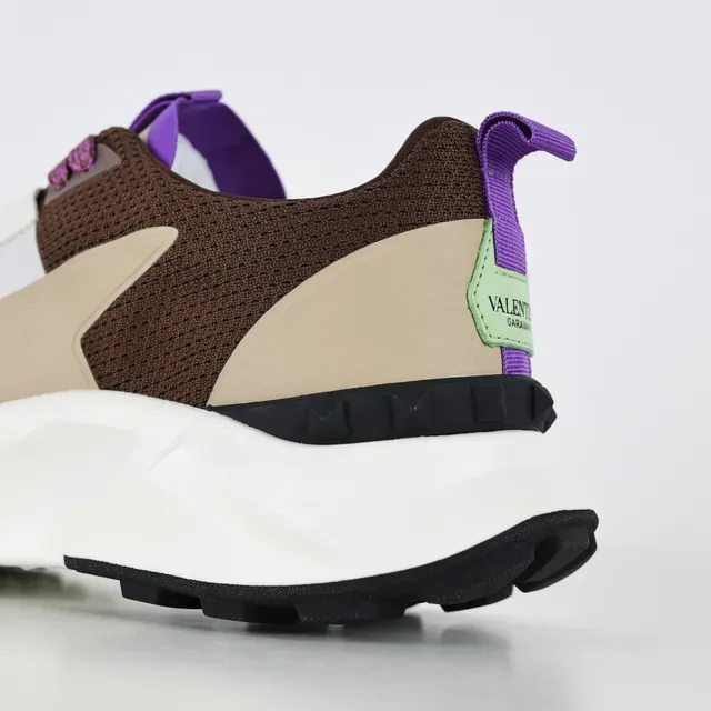Valentino Marron Beige Multi-Panel Maille Et Synthétique Tige Sculpté Stratifié Médiollet Sneakers 4