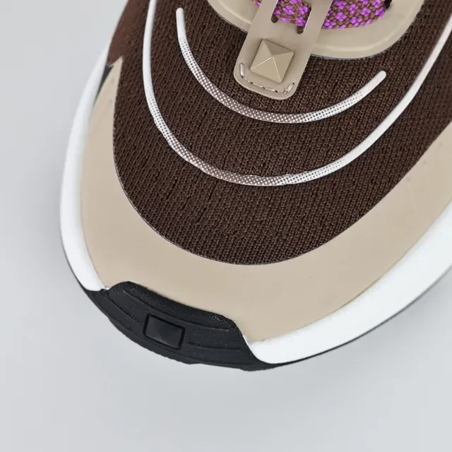 Valentino Marron Beige Multi-Panel Maille Et Synthétique Tige Sculpté Stratifié Médiollet Sneakers 5