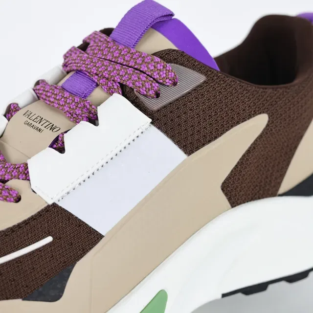 Valentino Marron Beige Multi-Panel Maille Et Synthétique Tige Sculpté Stratifié Médiollet Sneakers 6
