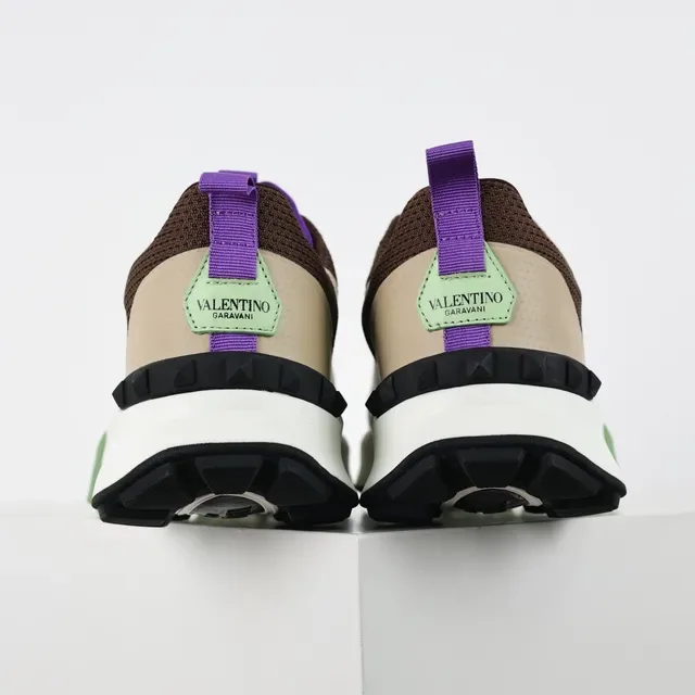Valentino Marron Beige Multi-Panel Maille Et Synthétique Tige Sculpté Stratifié Médiollet Sneakers 8