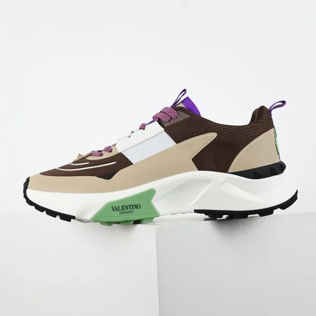 Valentino Marron Beige Multi-Panel Maille Et Synthétique Tige Sculpté Stratifié Médiollet Sneakers 9