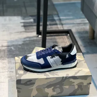 Valentino Navy White Mixed-Material Upper Mesh And Suede Panels Lifestyle Sneakers