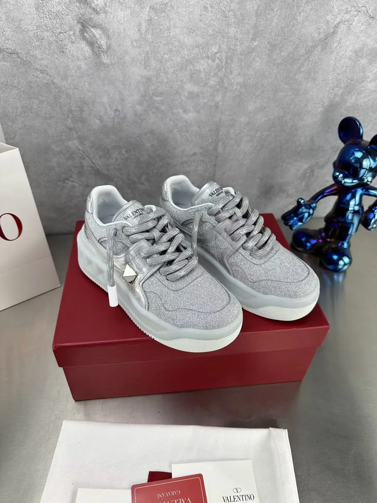 Valentino Open Silver Glitter Platform Lifestyle Sneakers 8