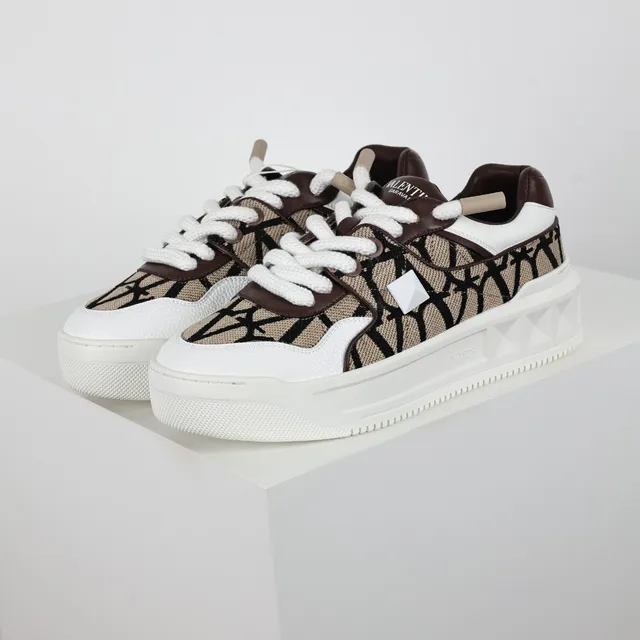 Valentino Open White Brown Monogram Jacquard Upper Geometric Midsole Lifestyle Sneakers 2