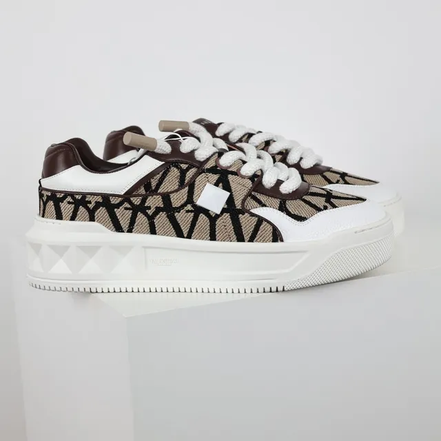 Valentino Open White Brown Monogram Jacquard Upper Geometric Midsole Lifestyle Sneakers 3