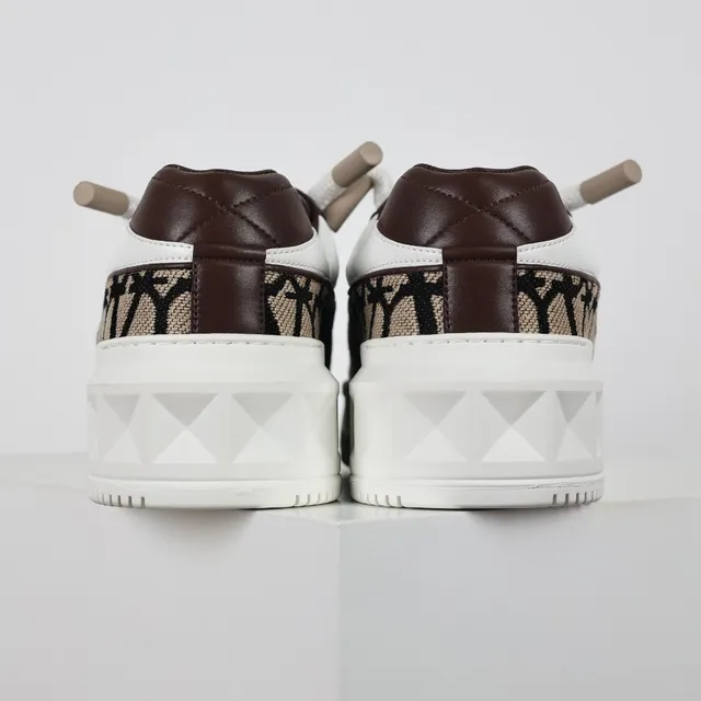 Valentino Open White Brown Monogram Jacquard Upper Geometric Midsole Lifestyle Sneakers 8