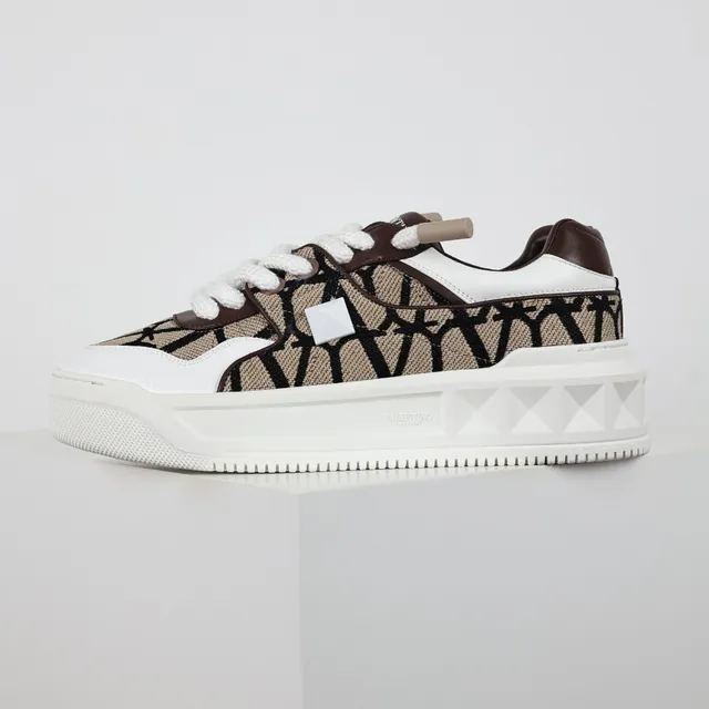 Valentino Open White Brown Monogram Jacquard Upper Geometric Midsole Lifestyle Sneakers 9