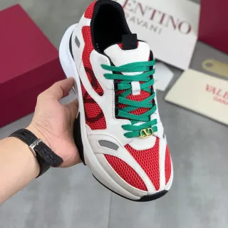 Valentino Red Green Sole Mesh And Suede Overlay Chunky Sneakers