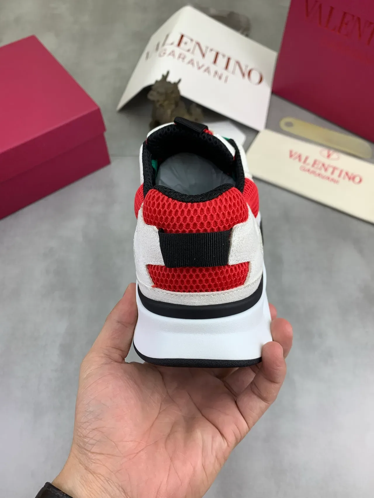 Valentino Red Green Sole Mesh And Suede Overlay Chunky Sneakers 4