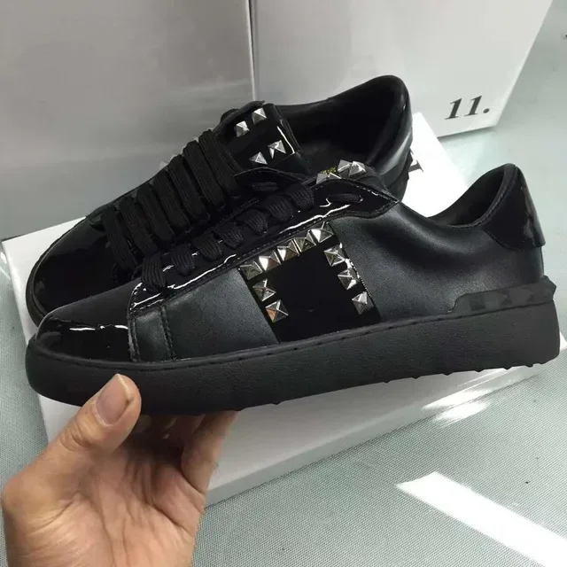 Valentino Rockstud Black Patent and Matte Leather Platform Lifestyle Sneakers 3