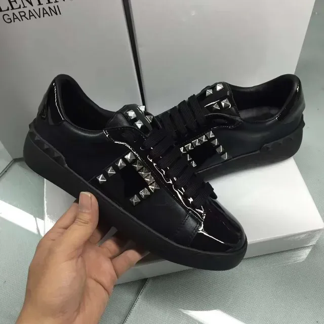 Valentino Rockstud Black Patent and Matte Leather Platform Lifestyle Sneakers 4
