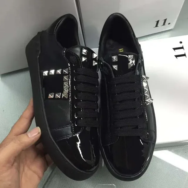 Valentino Rockstud Black Patent and Matte Leather Platform Lifestyle Sneakers 5